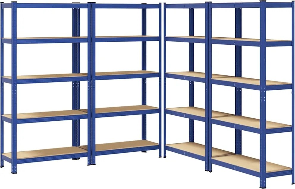 vidaXL Rafturi de depozitare cu 5 niveluri, 4 buc., albastru oțel/lemn