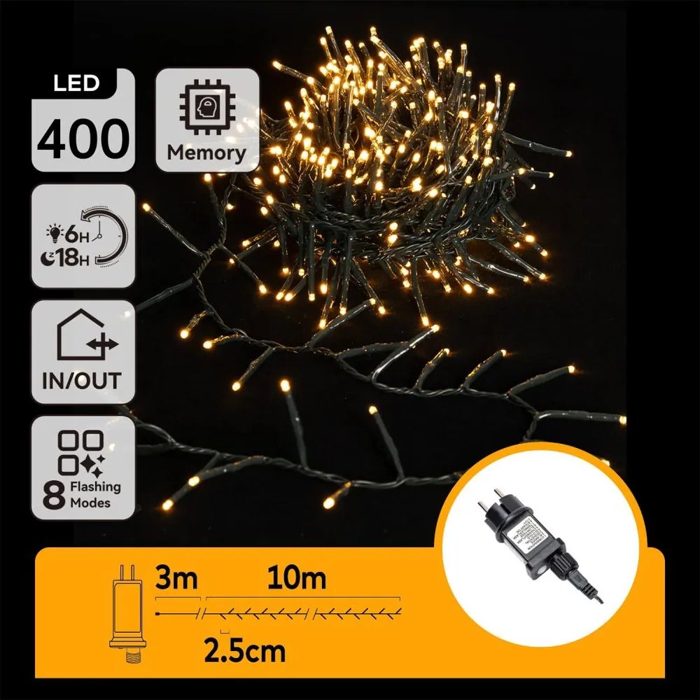 Aigostar - LED Instalație de Crăciun pentru exterior 400xLED/8 funcții 13m IP44 alb cald