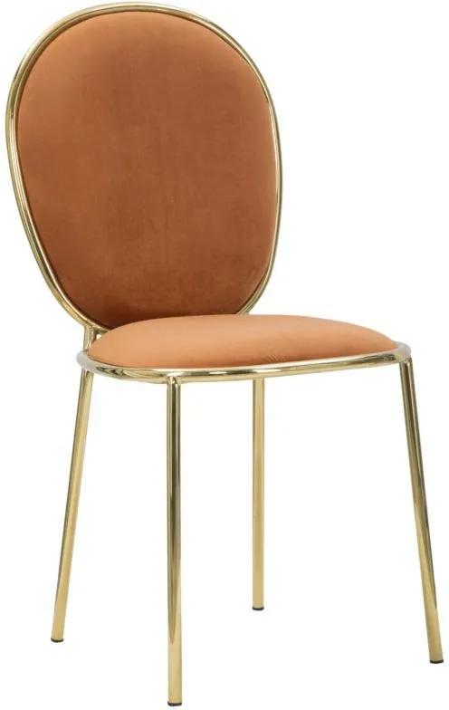 Set 2 scaune de dining Glam Emily, 90x44x50 cm, metal/ poliester, auriu/ portocaliu