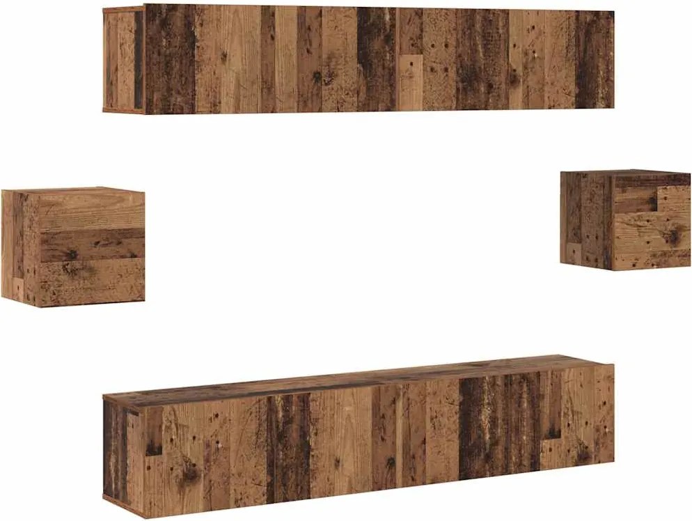 vidaXL Set comodă TV Pe perete 6 pcs Lemn Vechi Lemn compozit