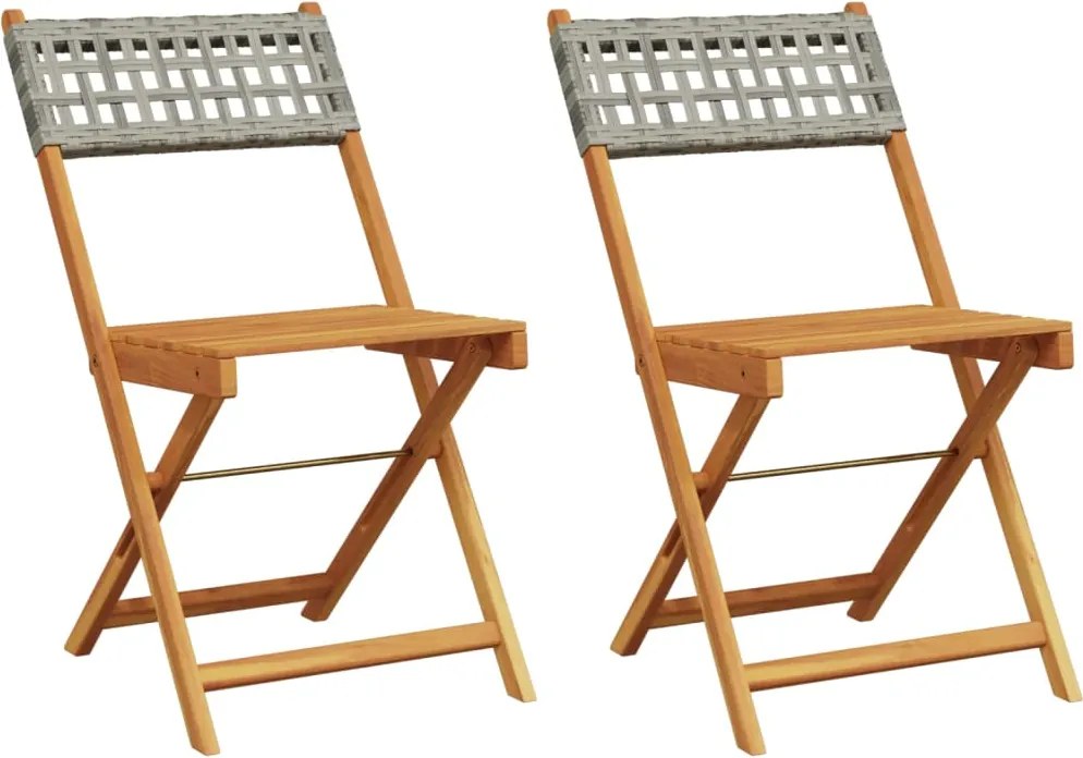 vidaXL Scaune de bistro 2 buc., gri, lemn masiv acacia și poliratan