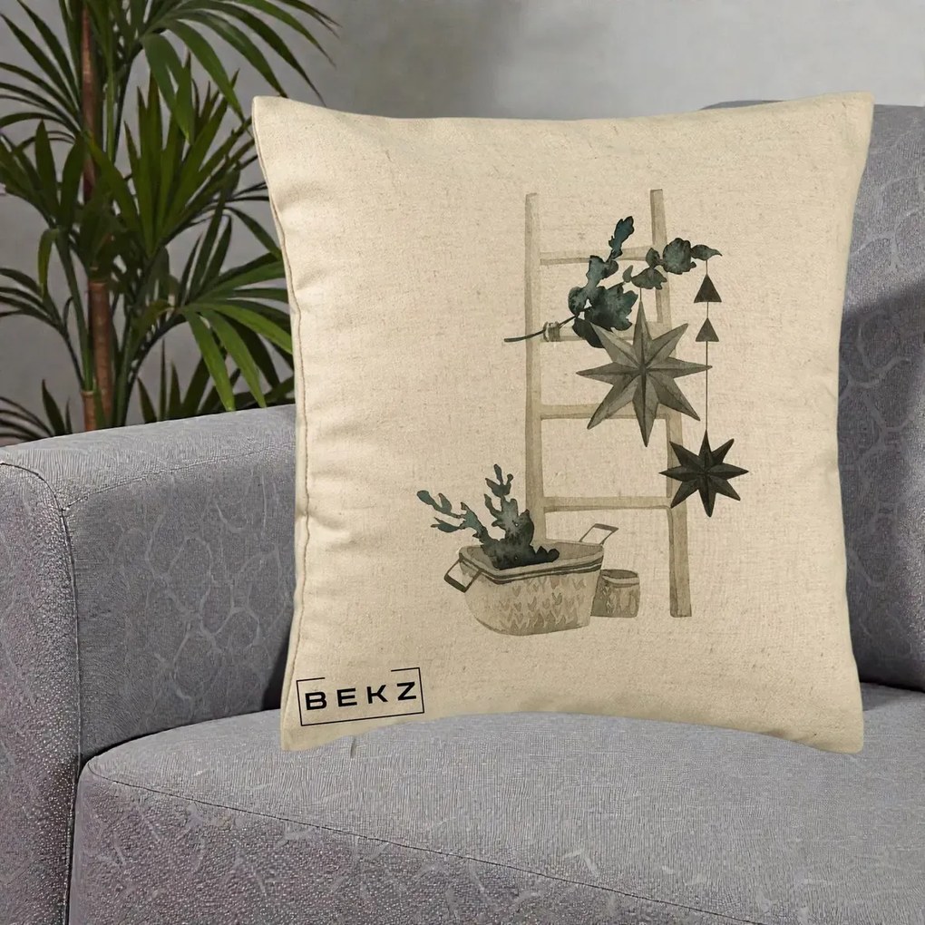 Perna Decorativa Scara Scandinavica cu Stele, 40x40 cm, Bej, Husa Detasabila, Perna Inclusa, BEKZ®