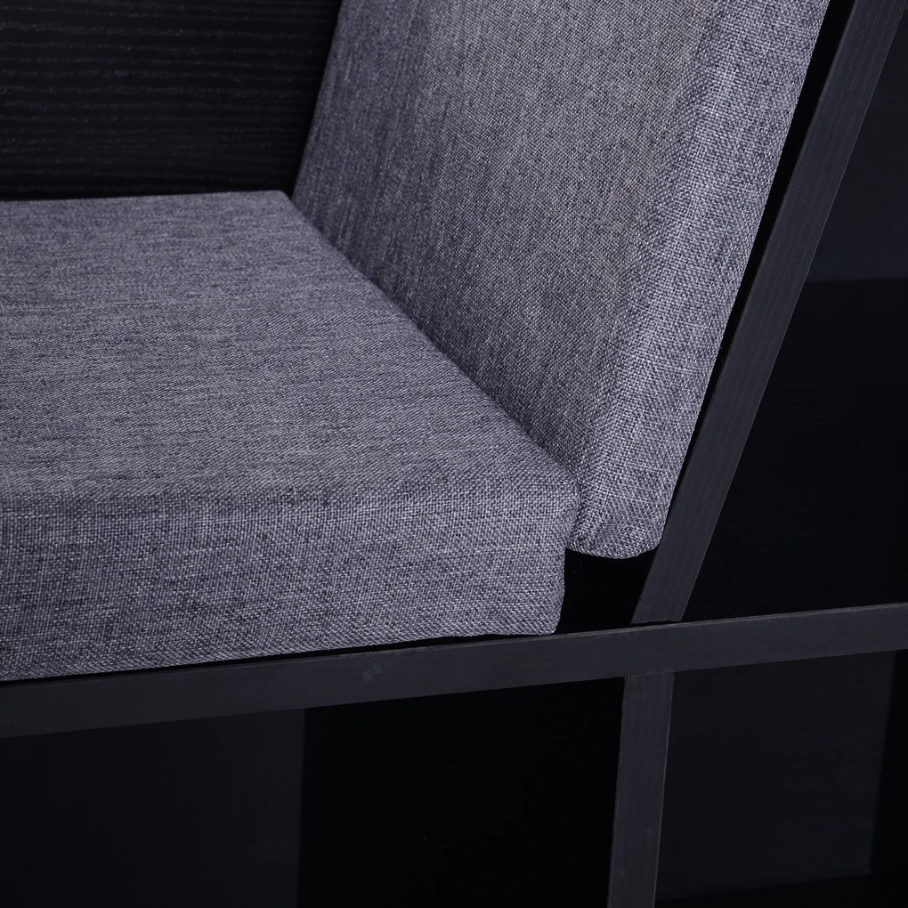 HOMCOM Bibliotecă cu Banc 2 în 1 Design Contemporan 6 Compartimente 3 Perne Incluse 102L x 30l x 61H cm Negru Gri | Aosom Romania