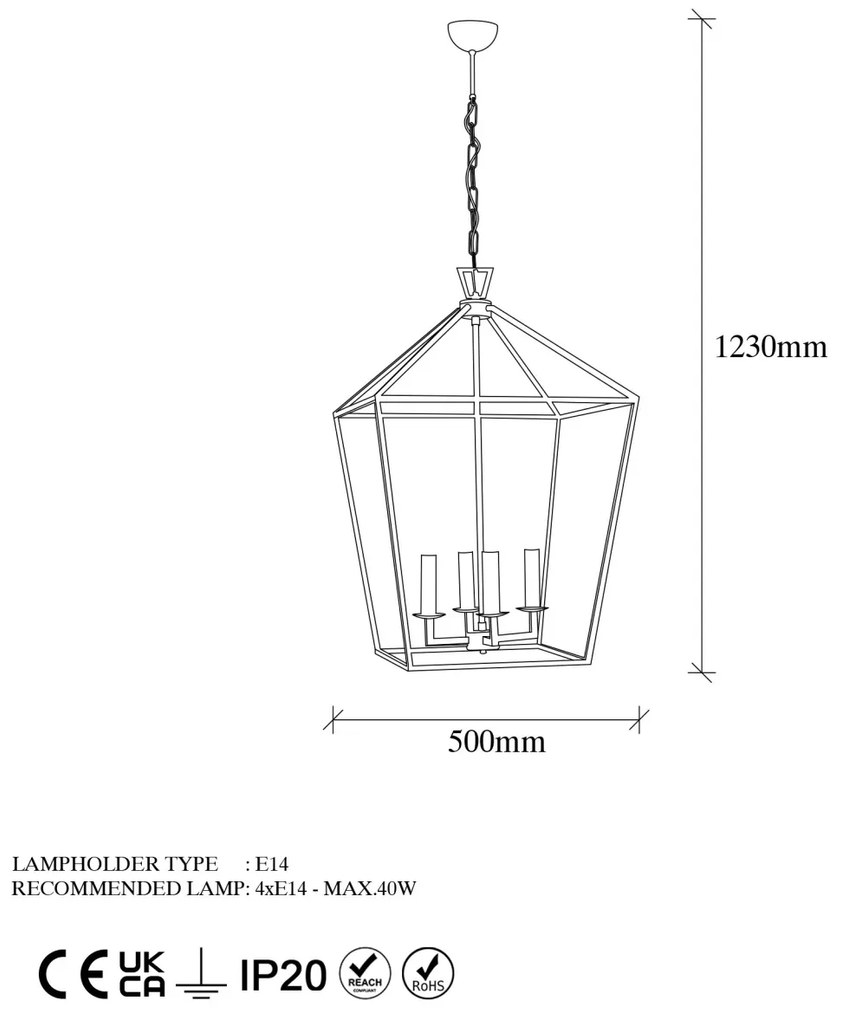 Lustra Till Auriu 50x71x123 cm