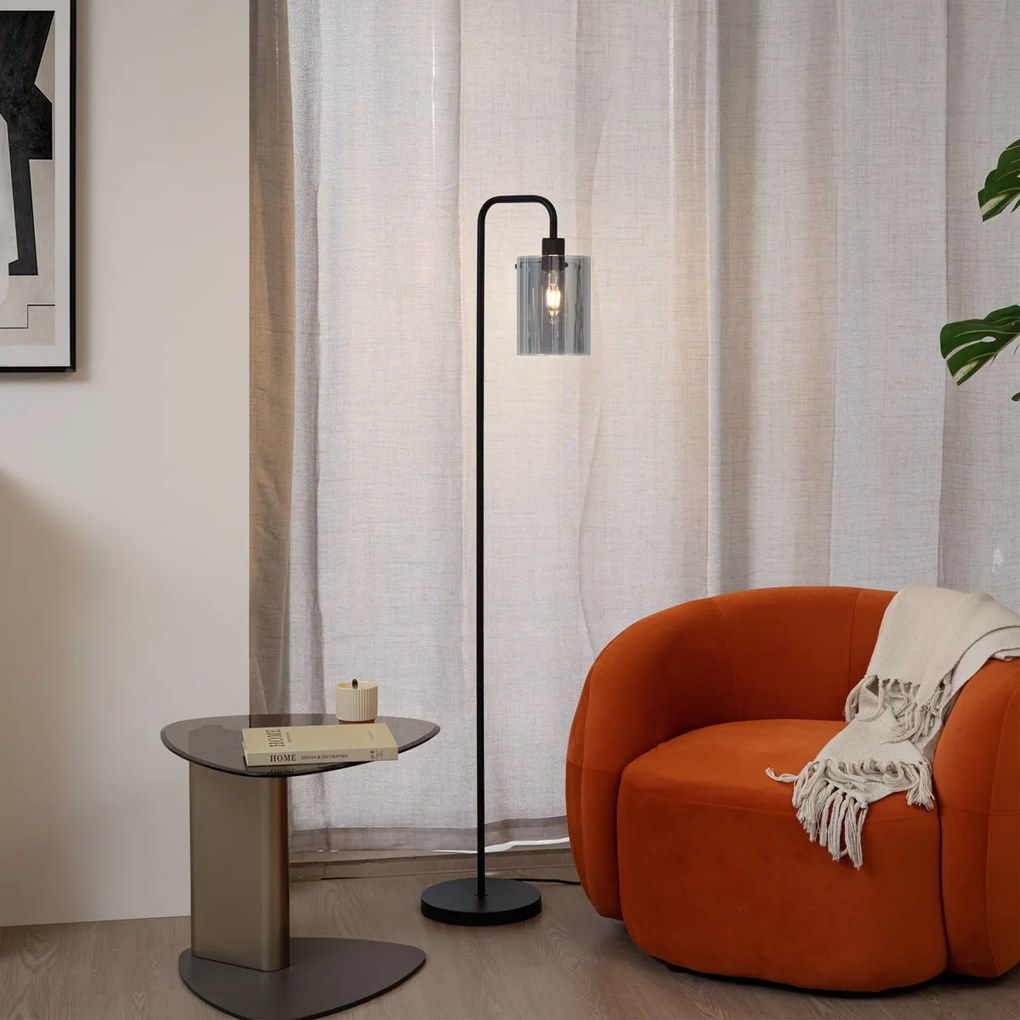 Lampă de podea de design neagră cu sticlă fumurie - Domo