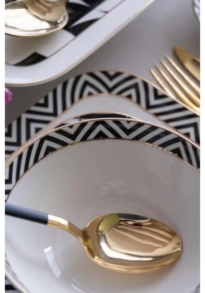 Set veselă 26 piese, porțelan, alb/negru