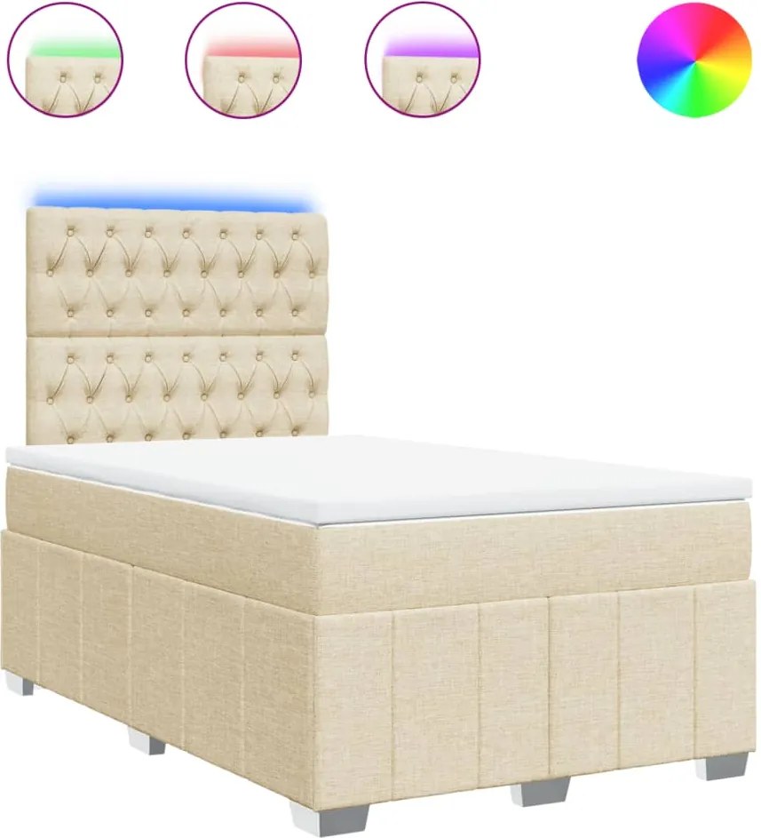 vidaXL Pat box spring cu saltea, crem, 120x200 cm, textil