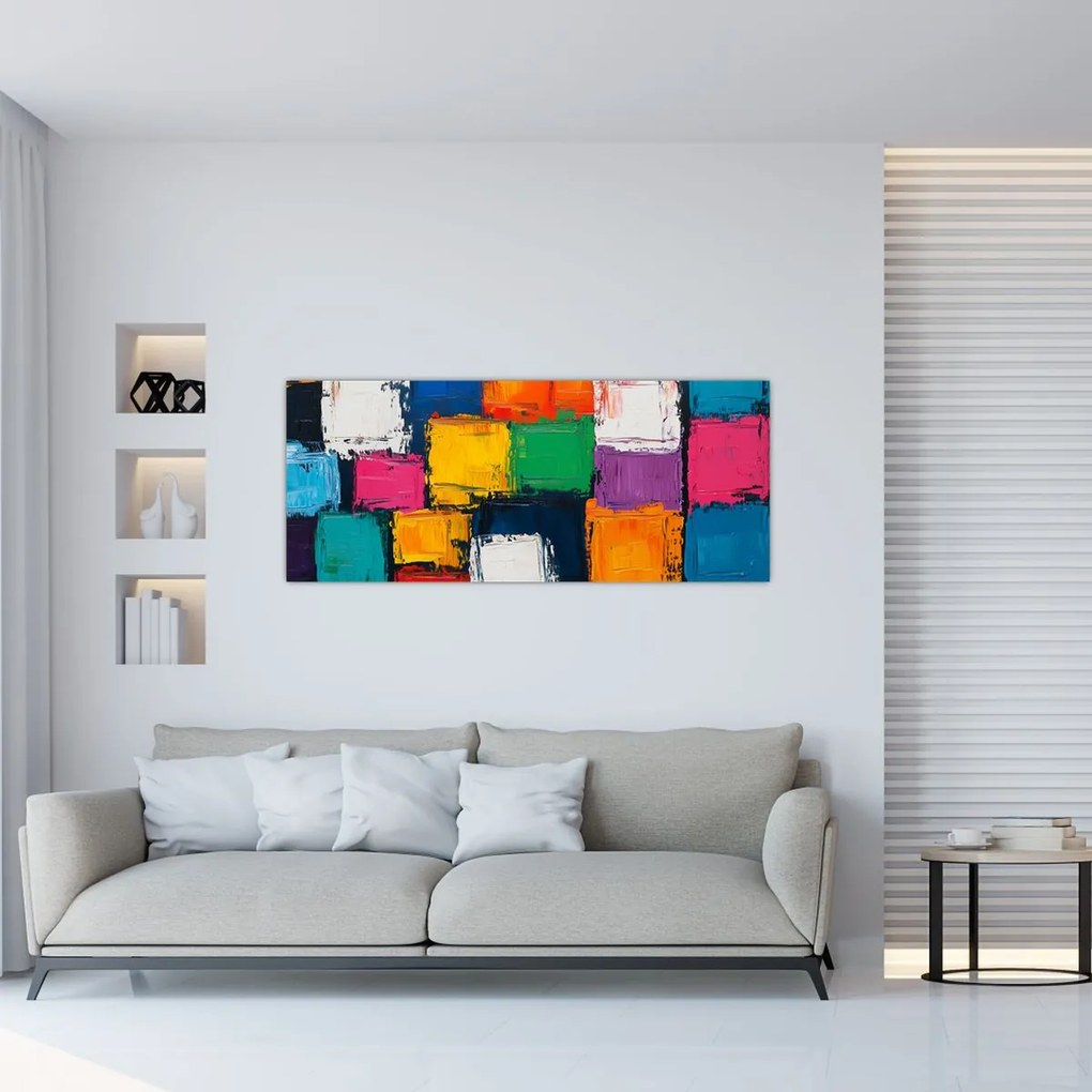 Tablou - Pictură cu pătrate colorate (120x50 cm)