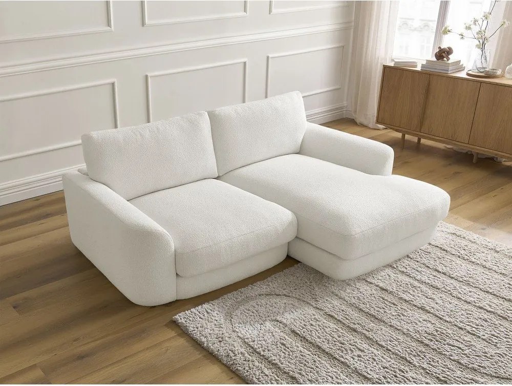 Colțar alb cu tapițerie din țesătură bouclé (cu colț pe partea dreaptă/cu șezlong) Leonore – Bobochic Paris