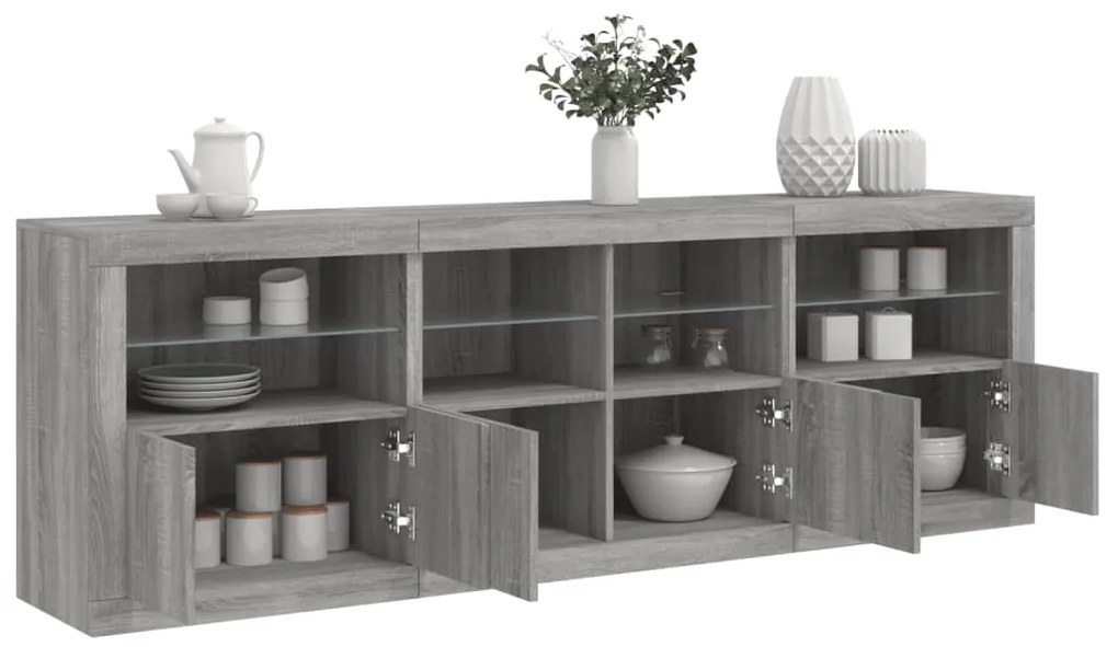 vidaXL Dulap cu lumini LED, gri sonoma, 202x37x67 cm