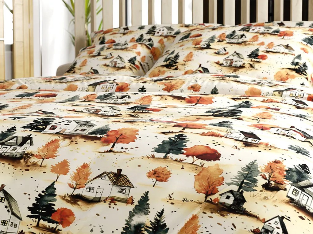 Lenjerie de pat din bumbac AUTUMN VILLAGE colorat Dimensiune lenjerie de pat: 2 buc 70 x 90 cm | 200 x 220 cm
