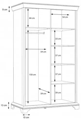 Dulap Cu 2 Usi Kashmir, Alb Antichizat, 123 Cm