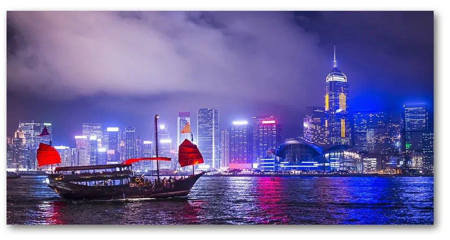 Pictura pe sticlă acrilică Hong kong pe timp de noapte