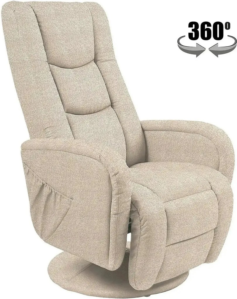 Fotoliu recliner PULSAR 2, bej, stofa clasica/metal, 68x85/135x85/106