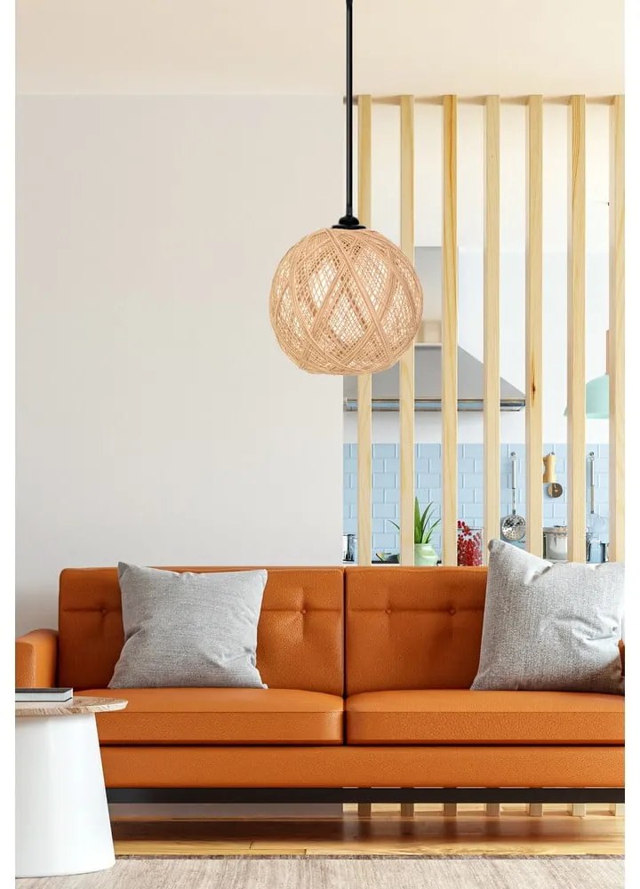 Lustră neagră/în culoare naturală cu abajur din iută ø 24 cm – Opviq lights