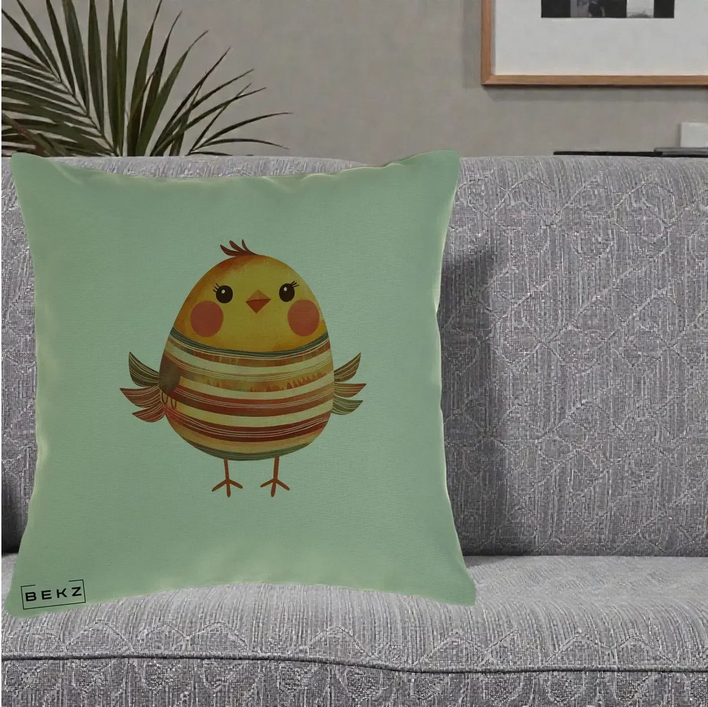 Perna Decorativa Pui Kawaii Portocaliu Dungi Calde, 40x40 cm, Verde, Husa Detasabila, Perna Inclusa, BEKZ®