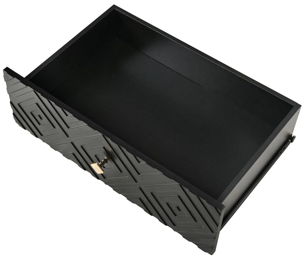 Comodă cu 6 sertare, cu model geometric și mânere în formă de diamant, pentru dormitor și living, 120x40x80 cm, Negru