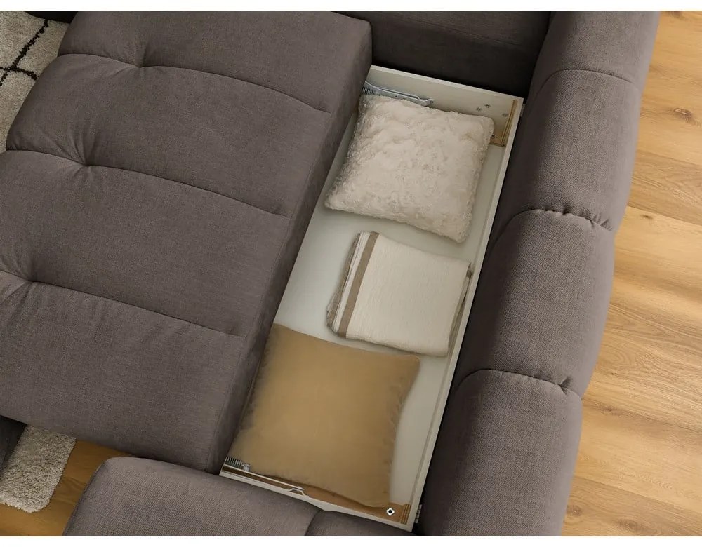 Colțar taupe extensibil/cu spațiu de depozitare (cu colț pe partea stângă/în formă de ”L”) Fuji – Bobochic Paris