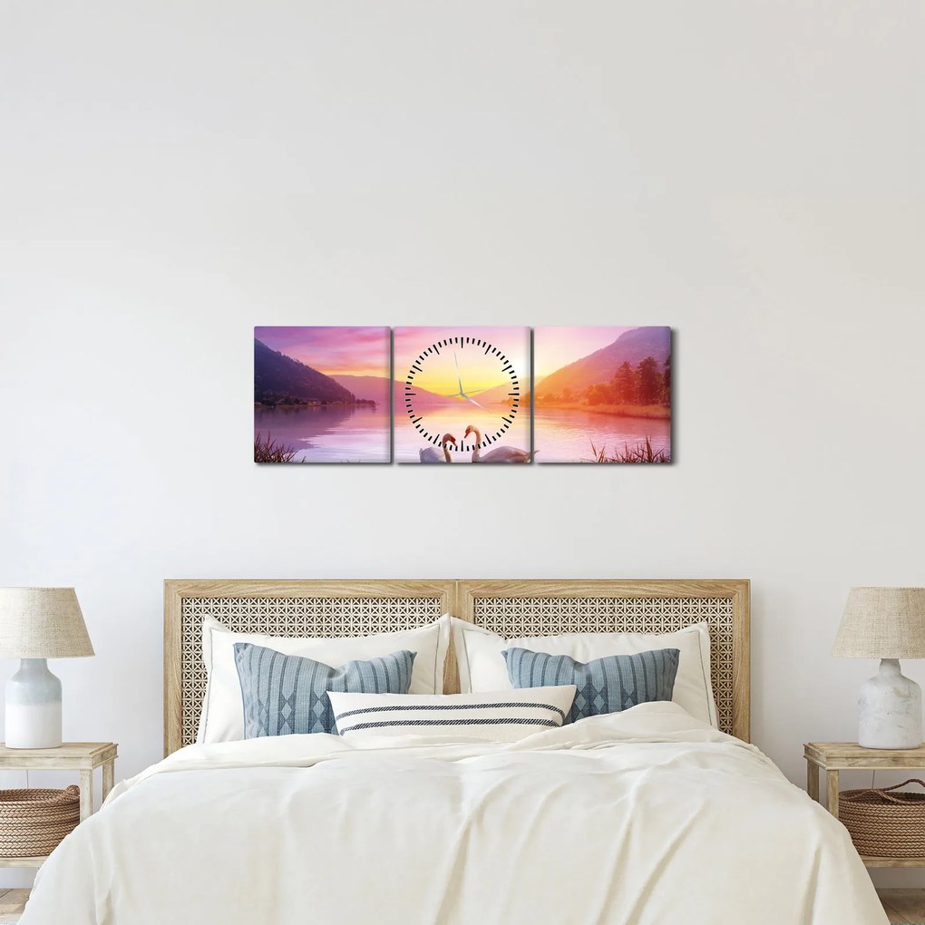 Tablou - Lebăde îndrăgostite (cu ceas) (90x30 cm)