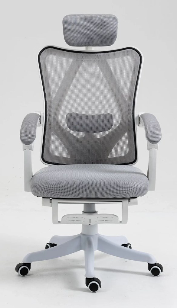 RESIGILAT- Scaun ergonomic, reglabil, tetiera, spatar Mesh, Gri/Alb