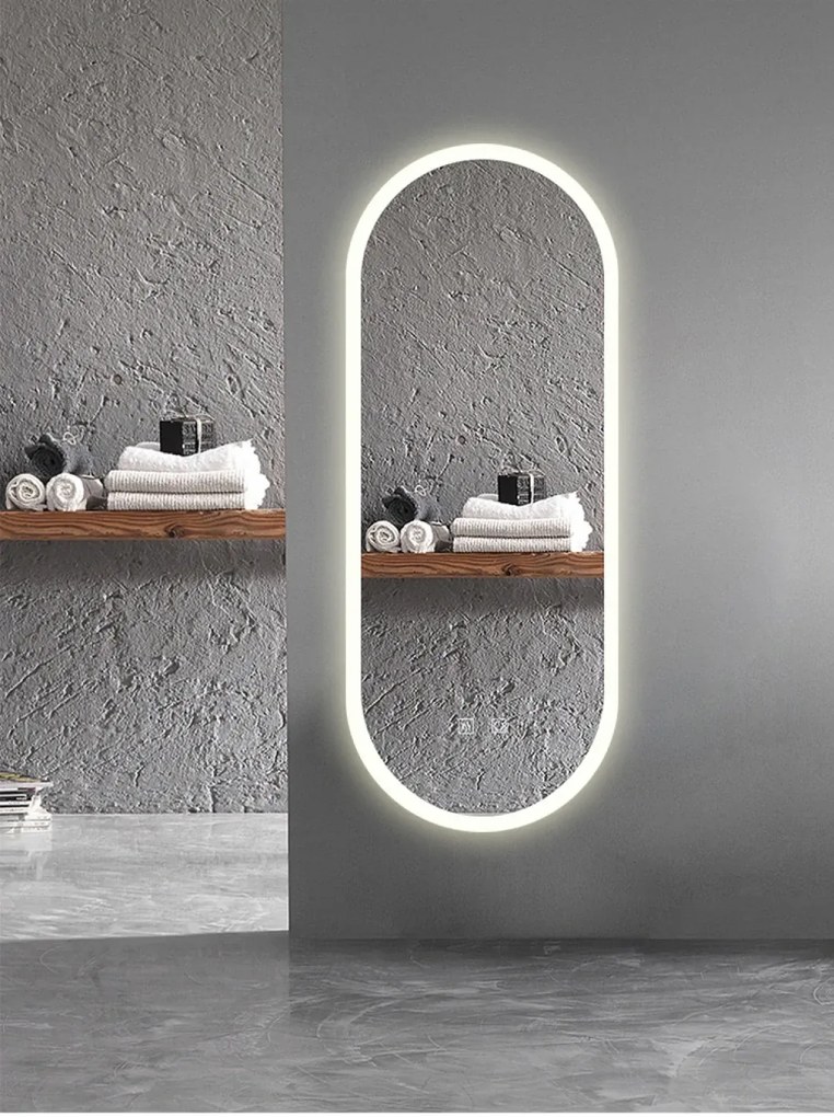 Oglindă baie, Multifuncțională, Iluminare LED Touch, Intensitate reglabila, Sistem Dezaburire, Ceas electronic încorporat, Indicator Temperatura, 100x40 cm