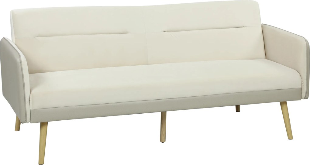 HOMCOM Canapea Extensibilă 3 Locuri Convertibilă cu Cotiere din PU, Colțar Reclinabil Clic Clac în Catifea cu Picioare Metalice și Cadru din Lemn, pentru Living sau Dormitor, 185x84x83 cm, Bej | Aosom Romania