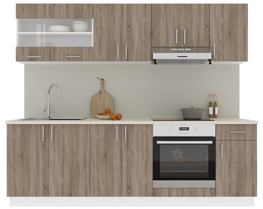Set Bucatarie Karo V15, Stejar Sonoma Inchis/Alb, Blat Thermo 28 mm, L 240 cm