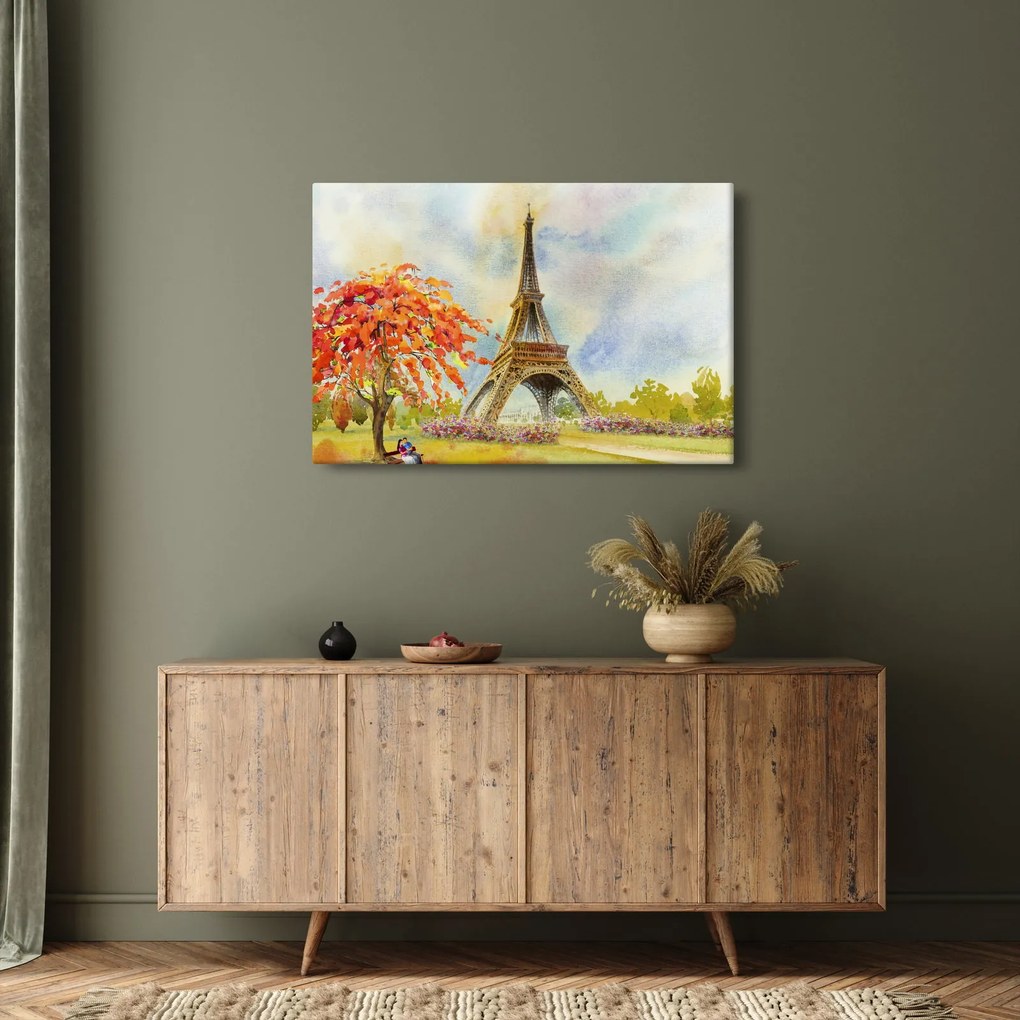 Tablou pictat cu turnul Eiffel (90x60 cm)
