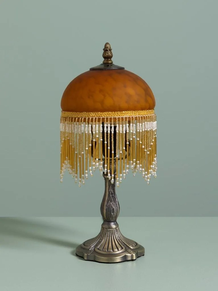 Lampa de masa din zinc , cu abajur din sticla , "Belle Epoque"
