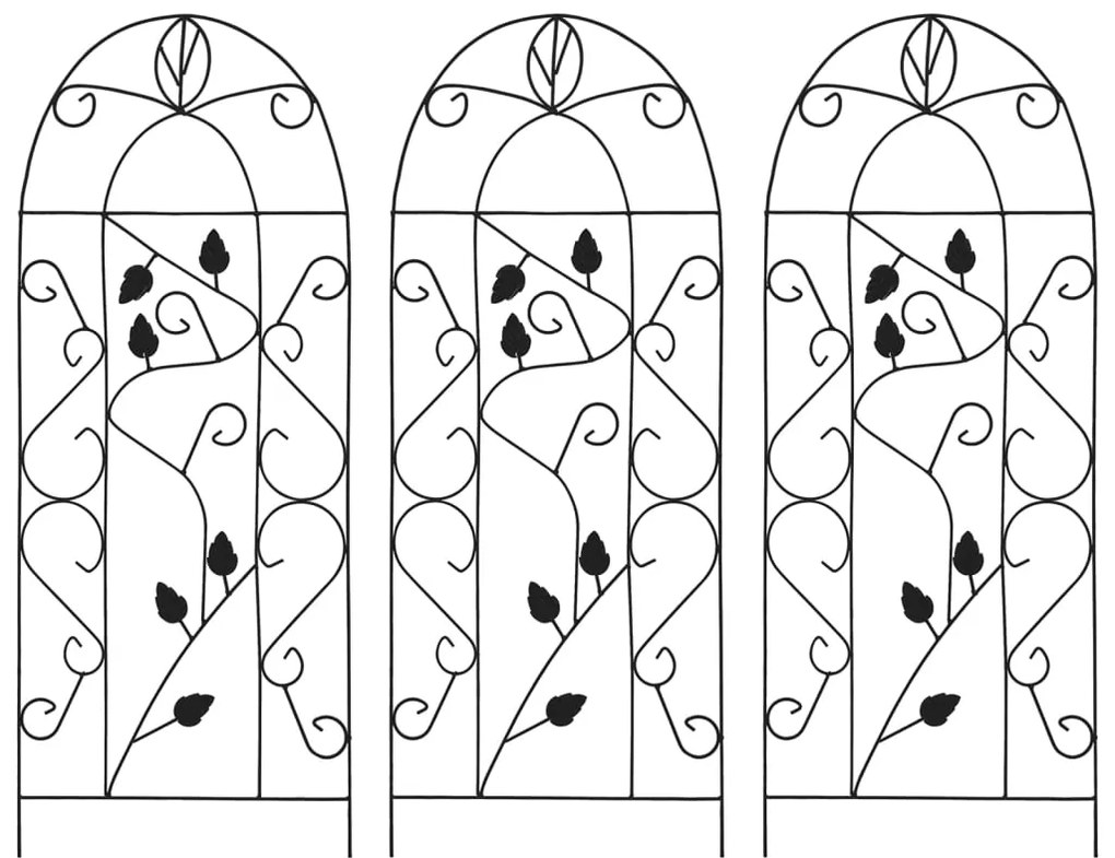 Suporturi plante cataratoare, 3 buc., negru, 40 x 100 cm, fier 3, Frunza