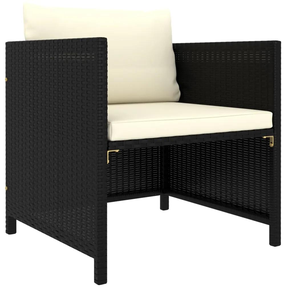 Set mobilier de gradina cu perne, 7 piese, negru, poliratan Negru, 2x colt + 2x mijloc + fotoliu + 2x suport pentru picioare, 1