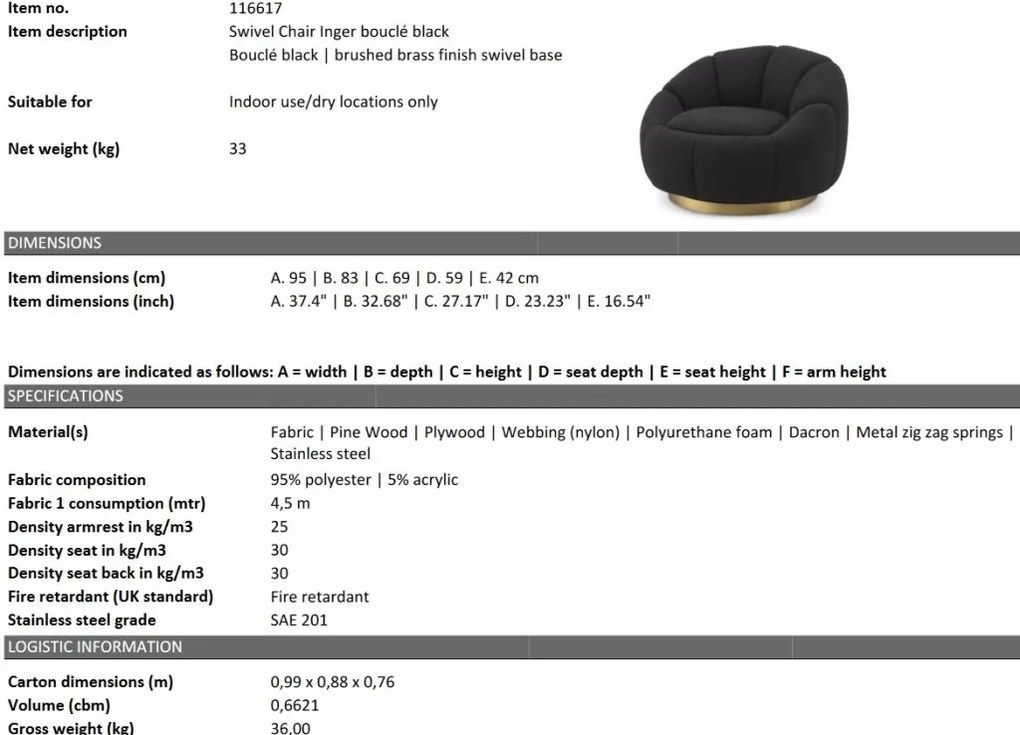 Fotoliu pivotant design elegant Inger, Brisbane black