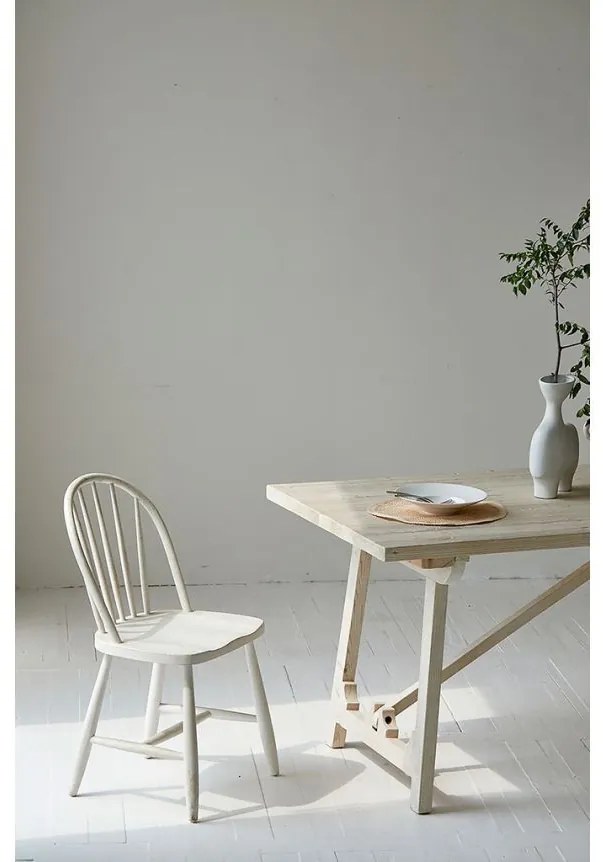 Masa dining din lemn de pin, alb cu aspect antichizat, Lhettie
