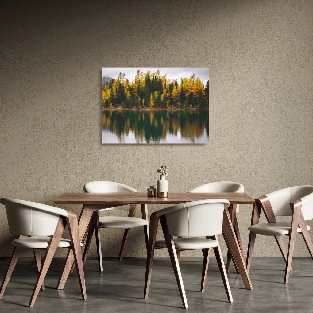 Tablou pe sticlă cu lac de pădure (70x50 cm)