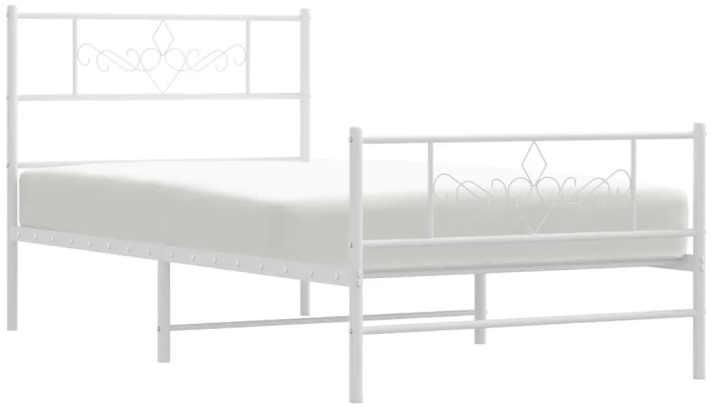 Cadru de pat metalic cu tablie de cap/picioare, alb, 75x190 cm