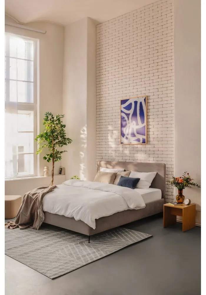 Pat matrimonial taupe tapițat cu somieră 180x200 cm Noira Slim – Bonami Selection