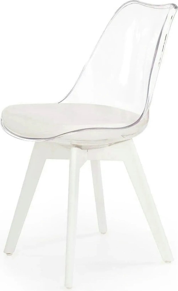 Scaun bucatarie K245, alb/transparent, piele ecologica/policarbonat, 4