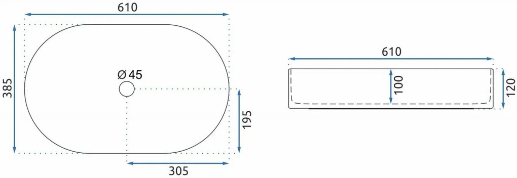 Lavoar pe blat Rea Nadia Aiax oval finisaj alb piatra lucios 61 cm