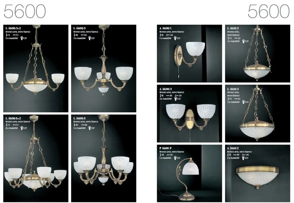Candelabru cu 6 brate design clasic din alama si sticla 5600