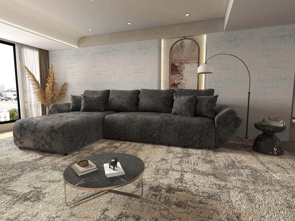 Colțar extensibil dumonde cu ladă de depozitare si sezut confortabil din spuma high-density, Berlin XL Euphoria Negru 350x185 cm