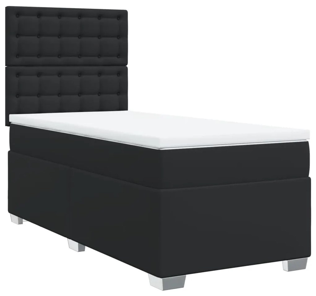 3290704 vidaXL Pat box spring cu saltea, negru, 90x200 cm, piele ecologică