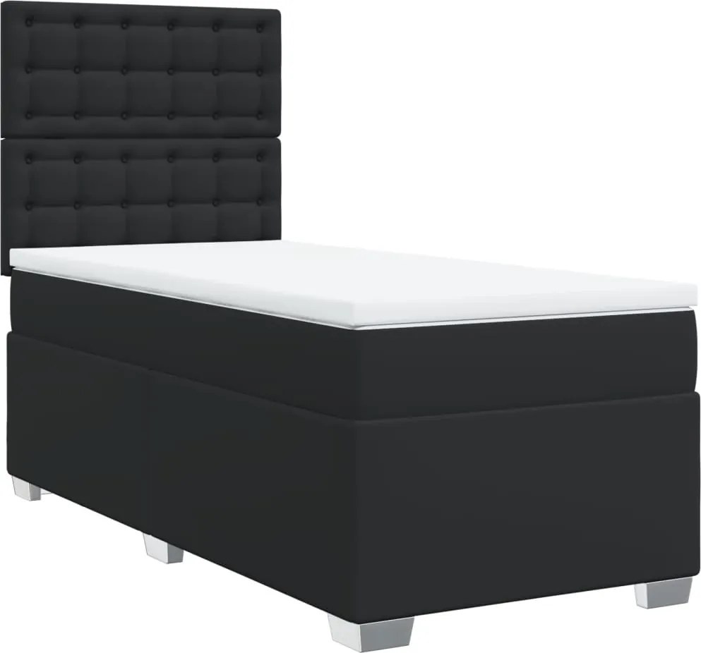 vidaXL Pat box spring cu saltea, negru, 90x200 cm, piele ecologică
