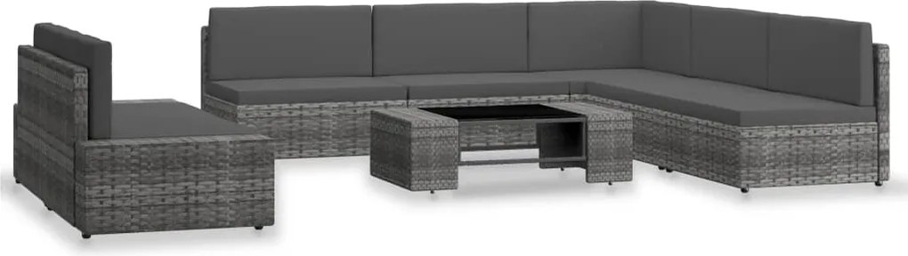 vidaXL Set mobilier de grădină, 7 piese, gri, poliratan