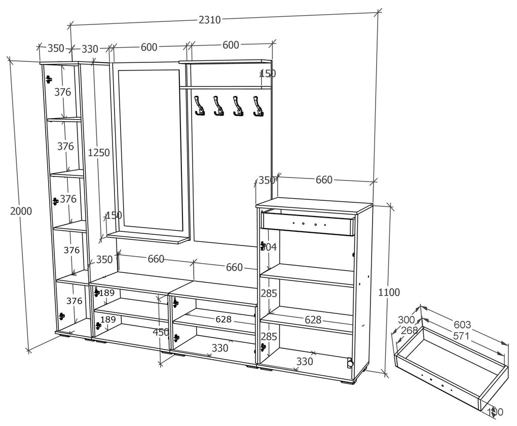 Set haaus V4, Antracit/Alb, L 230 cm