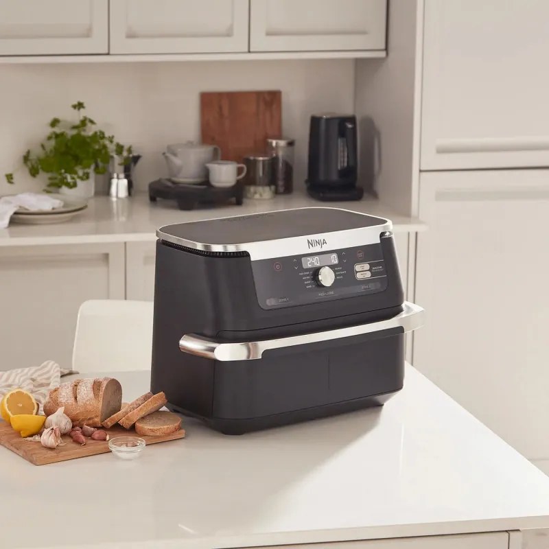 Friteuza dubla cu aer cald Ninja AF500EU, 10.4 L, 7 programe, Timer, Zone independente, Negru/Inox
