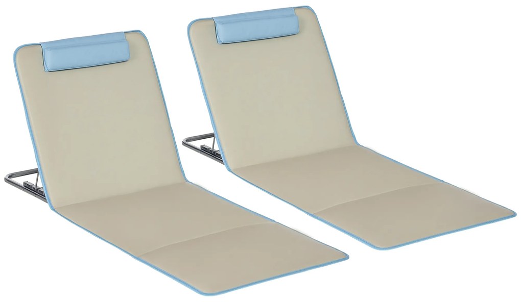 Outsunny Set 2 Șezlonguri cu Spătar Reglabil pe 5 Niveluri, Tetieră și Geantă de Transport, 124x53x35-45 cm, Bej | Aosom Romania