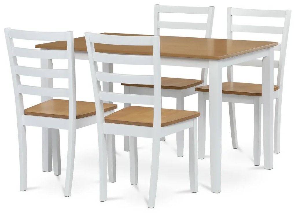 Set de masă din lemn masiv, 5 piese, stejar, alb