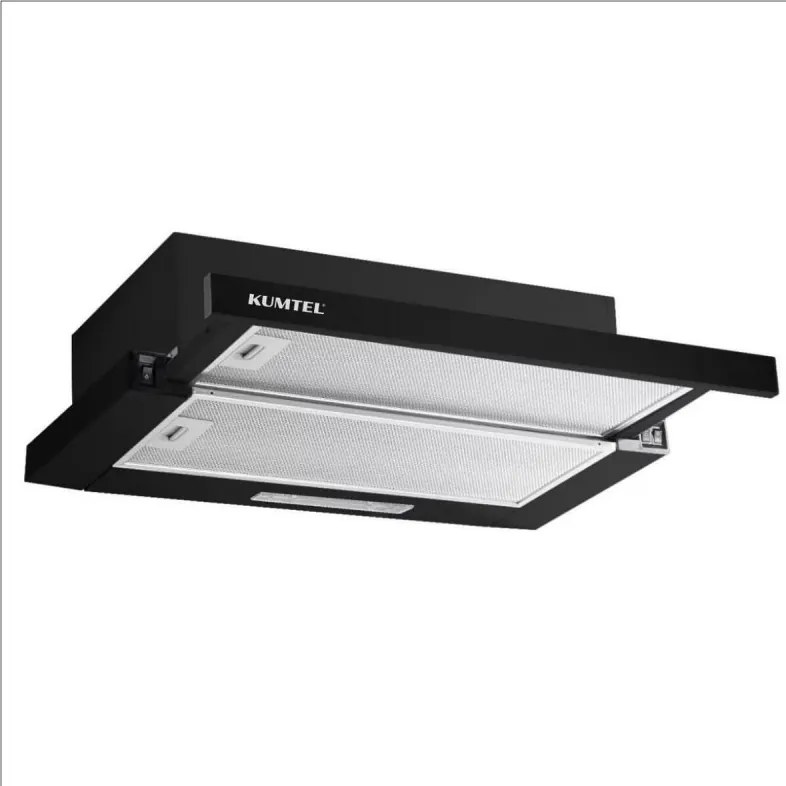 Hota telescopica Kumtel DS6-905B S, 90 W, 250 m³/h, 2 motoare, 2 trepte, Filtru dublu din aluminiu, LED, Negru