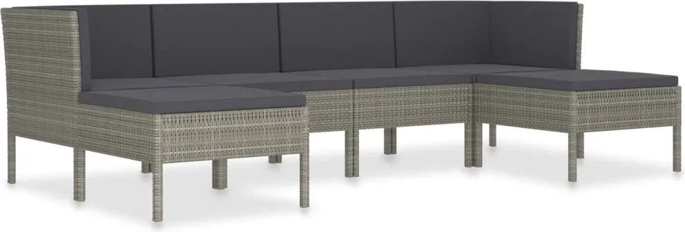 vidaXL Set mobilier de grădină cu perne, 6 piese, gri, poliratan
