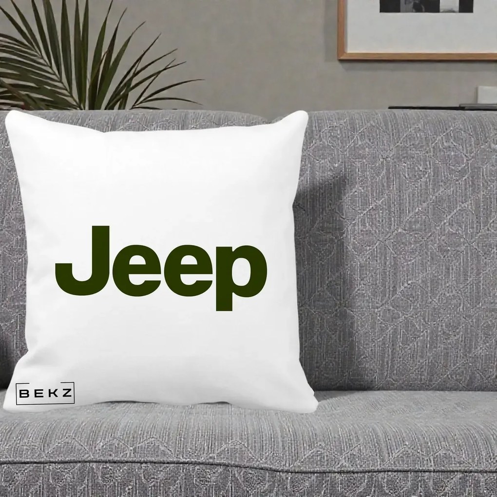 Perna Personalizata cu emblema Jeep, 40x40 cm, Alba Mata, Husa Detasabila, Perna Inclusa, BEKZ®